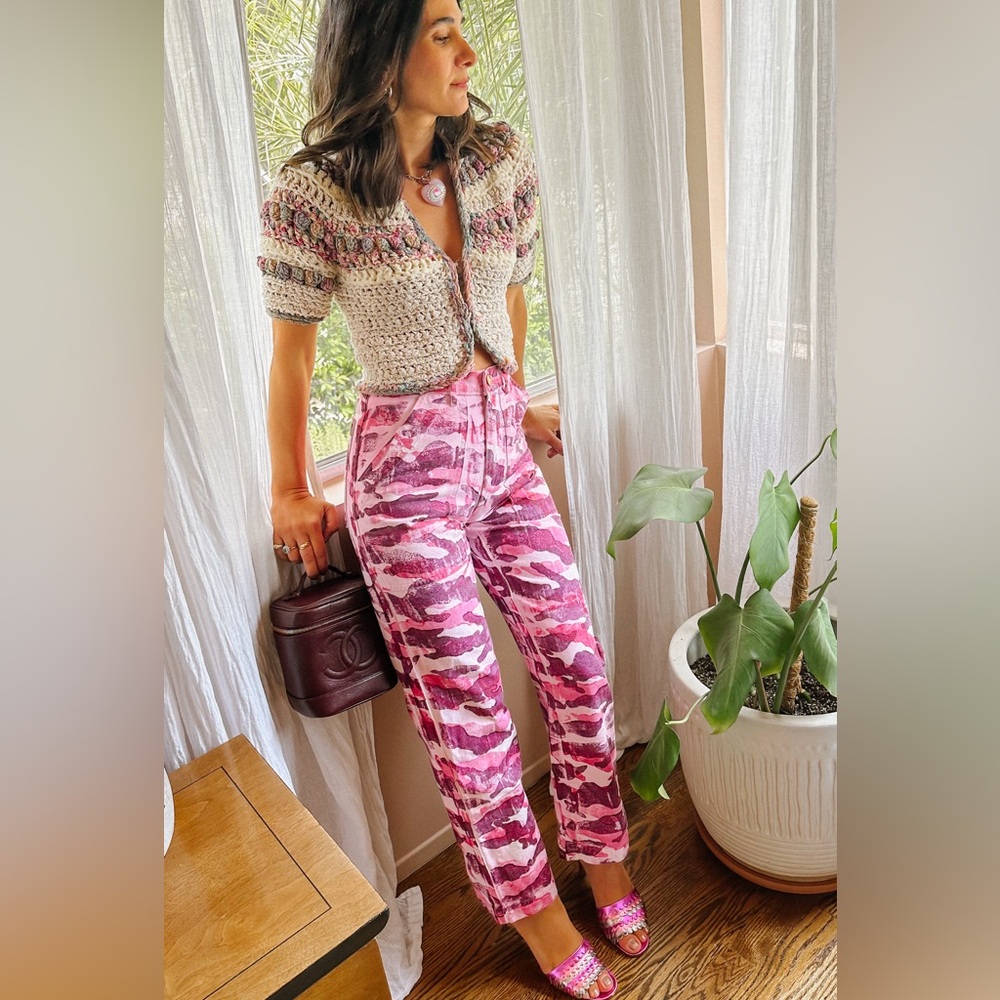Big Bud Press Hand-stamped Pink Camouflage Work Pants (Size XXS)